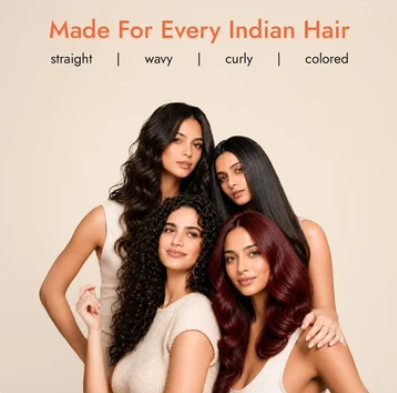Capture d’écran du site de la marque indienne JiViSa présentant quatre femmes aux cheveux lisses, ondulés, bouclés et colorés
